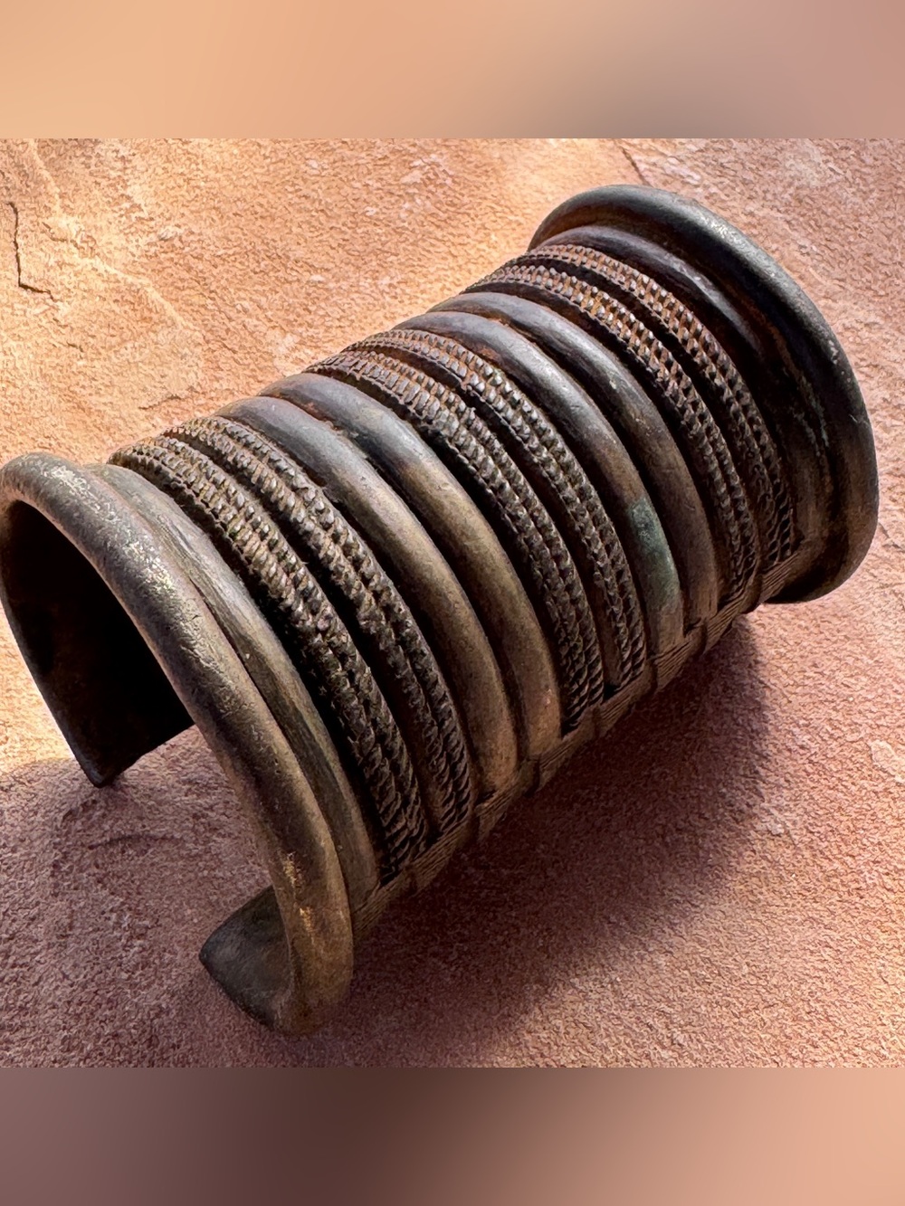 African Lost Wax Cuff Burkina Faso Bronze Wide Statement Currency Bracelet 332g - Picture 6 of 17